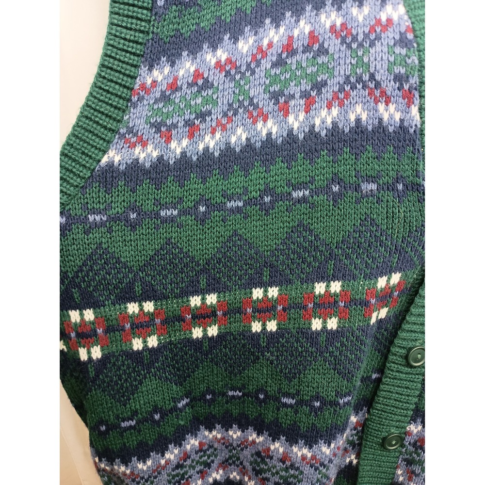 Vintage New Era L sleeveless geometric grandpacore button‎ down knit vest - Picture 5 of 8
